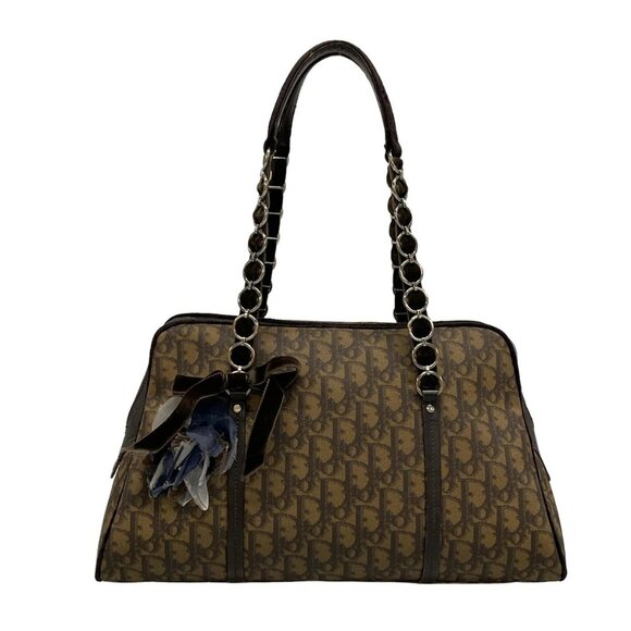 Auth DIOR/ChristianDior Romantique CPF44865 Dark Brown Brown PVC Leather Velour - Picture 1 of 16